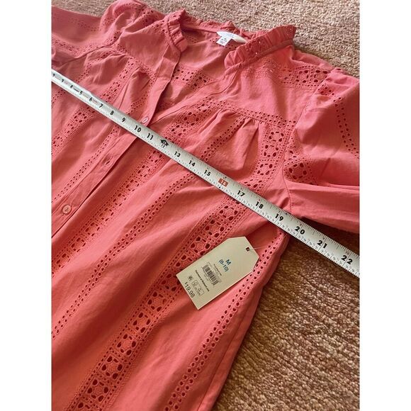 Time and Tru Coral Eyelet Long Sleeve Blouse Women’s Size M - Picture 4 of 9